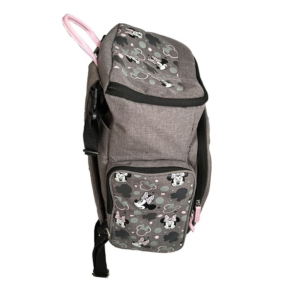 Disney Baby Minnie Mouse Gray & Pink Insulated Pocket Backpack Diaper Bag - Picture 3 of 15